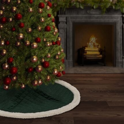 Casey Sherpa Evergreen Quilted Christmas Tree Skirt