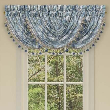 J Queen New York Michaela Prussian Navy Waterfall Window Valance
